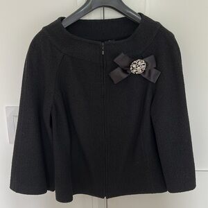 NEW St. John Classic Black Knit Bolero Jacket 3/4 sleeves & decorative pin sz 4